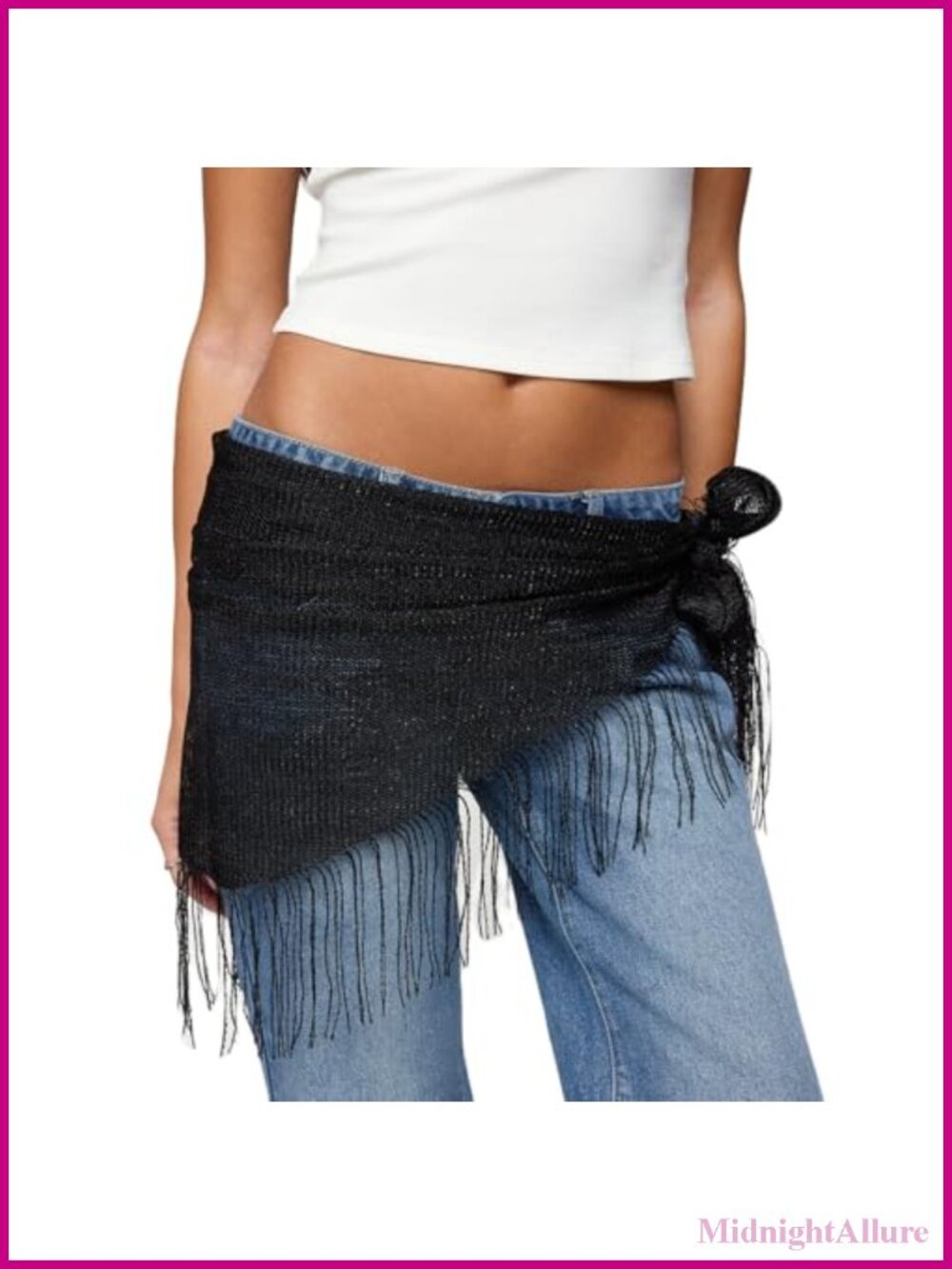 Sheer Lace Fringe Waist Scarf Belt Boho Festival Rave Wrap Hip Scarf